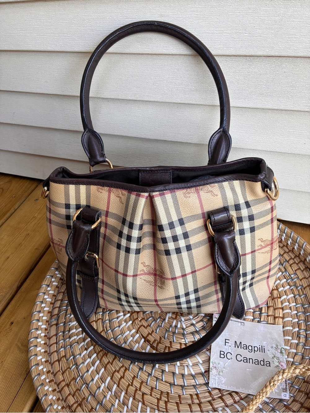 Classic Plaid Tote Bag with Dark Brown Trim (authentic )